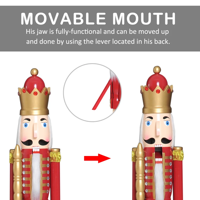 Open Box HOMCOM 42" Wooden Traditional Nutcracker King Figure with Scepter - Wine Red