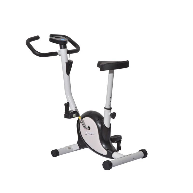 Soozier Upright Stationary Exercise Cycling Bike w/ LCD Monitor - White and Black
