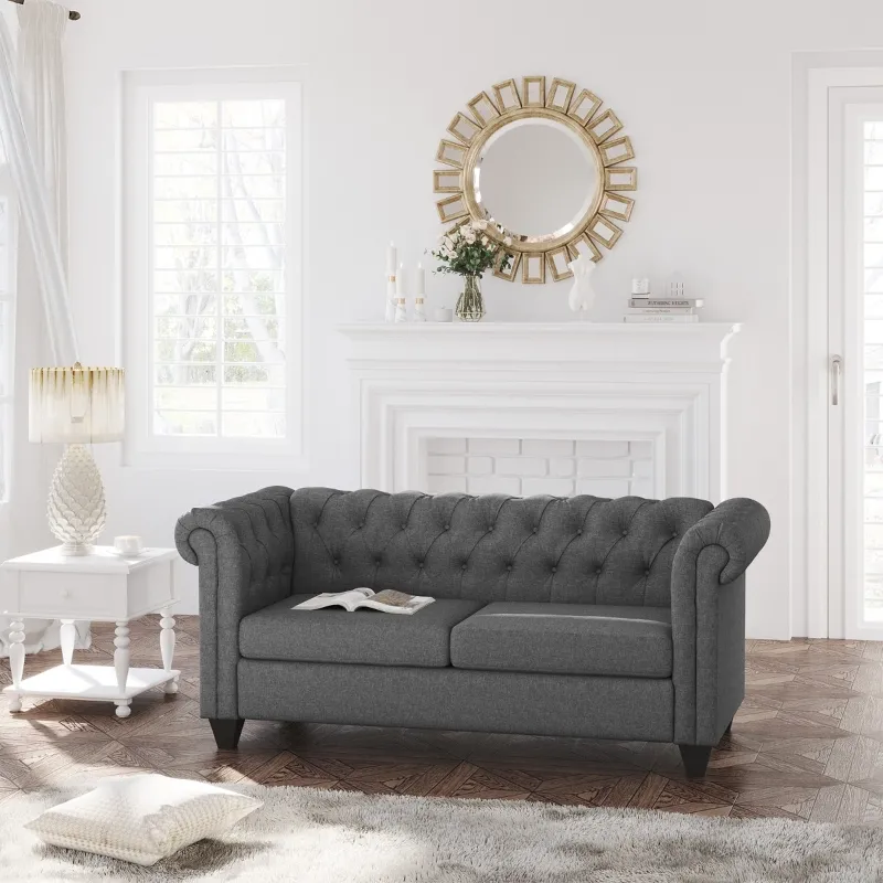 HOMCOM 2-Seater Oversize Loveseat Linen Fabric Sofa Couch 72.8 Inches with Rubberwood Legs & Rolled Arms for Living Room, Grey