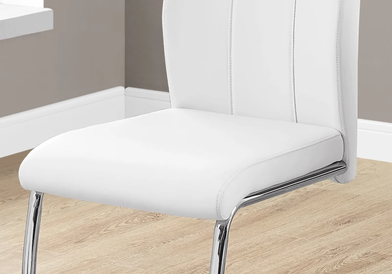 Monarch 2 Piece PU Leather Cantilever Chrome Metal Legged Modern Dining Chair Set - White