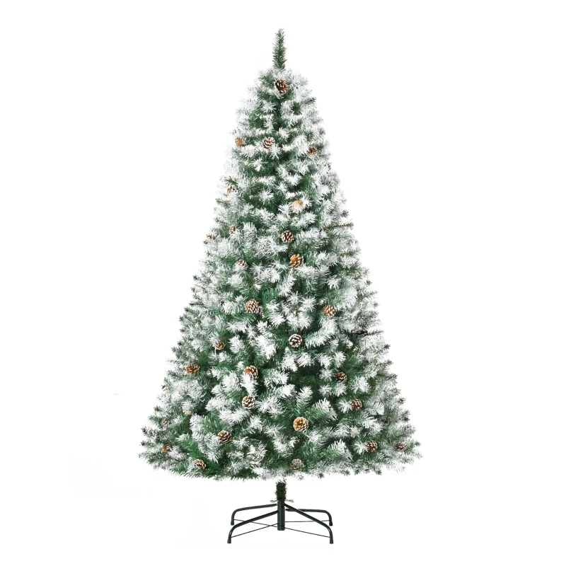 HOMCOM 6ft Unlit Snow-Dusted Full Fir Artificial Christmas Tree with Realistic Branches, 61 Pine Cones and 800 Tips