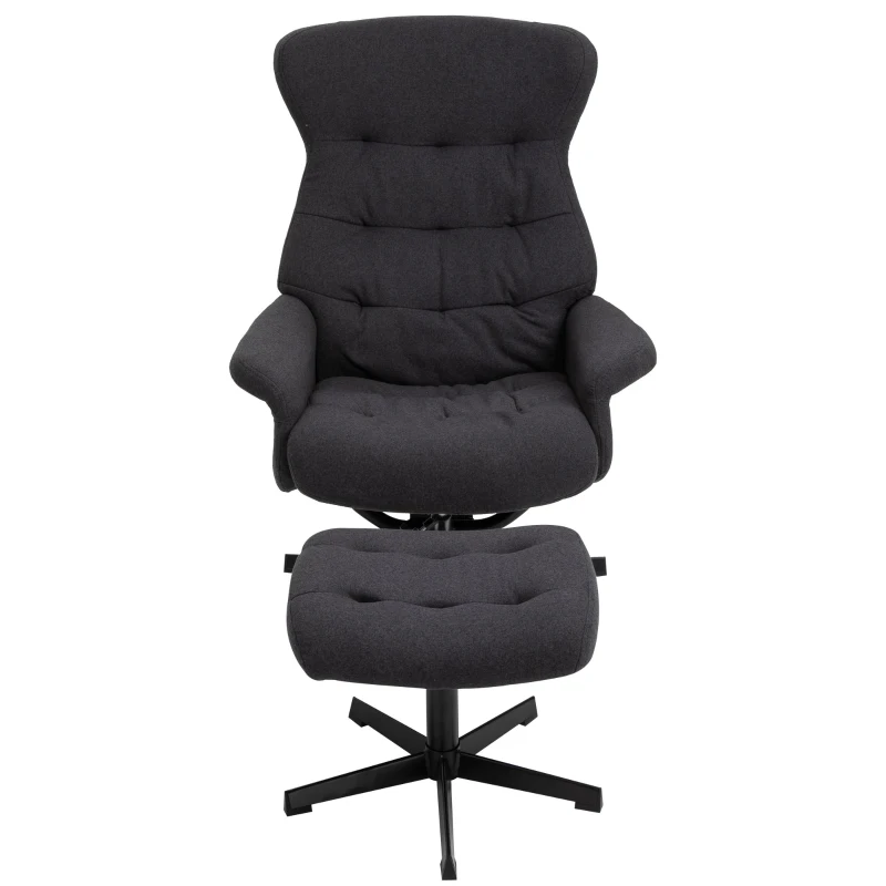 HOMCOM Fabric Recliner with Footrest - Modern Elegant Reclining with Sturdy Metal Base - Thick Padded Cushion - Dark Grey