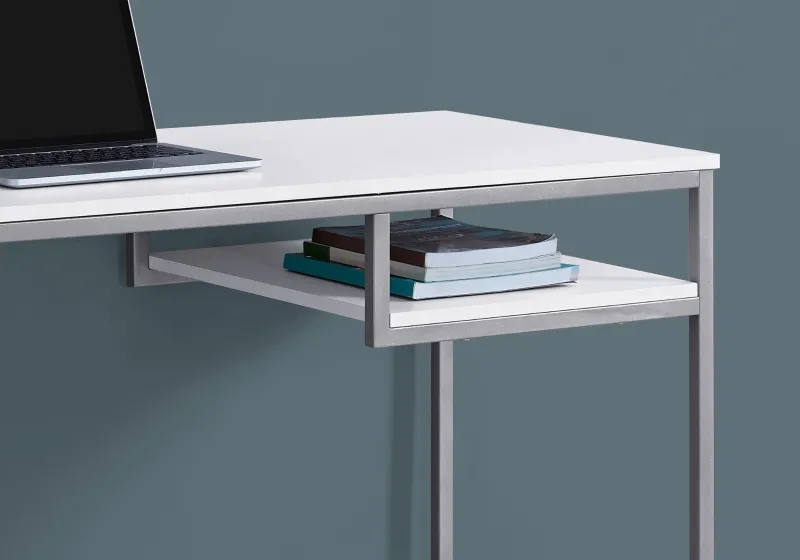 Monarch 48" Contemporary Industrial-Style Computer Writing Desk - White / Silver Metal