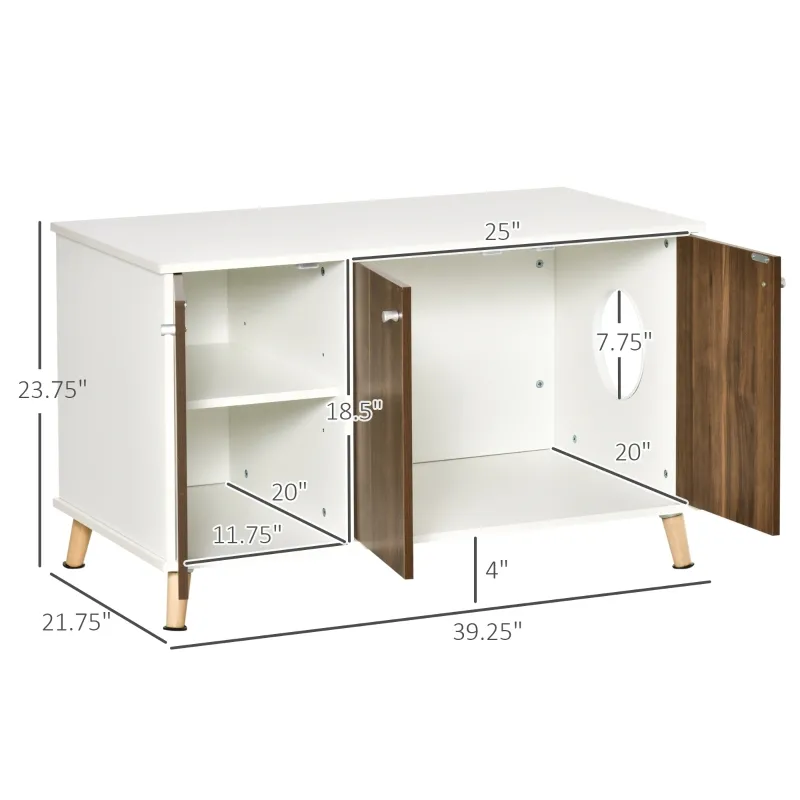 PawHut Cat Litter Box Enclosure Hidden Cat Furniture w/ Adjustable Shelf Magnetic Door