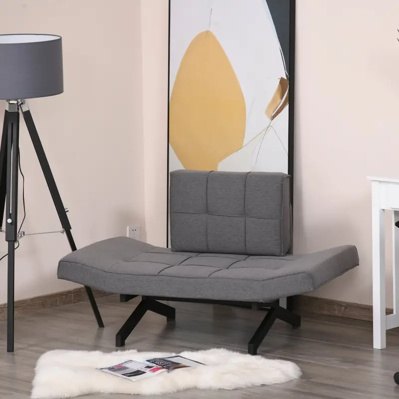 HOMCOM Convertible Accent Chair Single Sofa with Upholstered Fabric Cushion and Steel Legs for Compact Living Room, Grey
