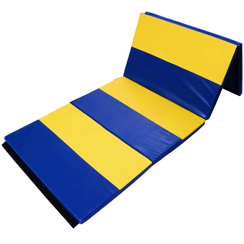 Soozier 4' x 10' x 2" PU Leather Tumbling Gymnastics Mat - Blue / Yellow Stripe