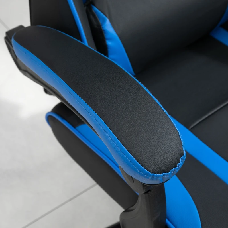 Vinsetto High Back Gaming Chair, PU Leather Racing Style Gamer Computer Chair with Retractable Footrest with Lumbar Support, Pillow and Adjustable Padded Armrests, Blue
