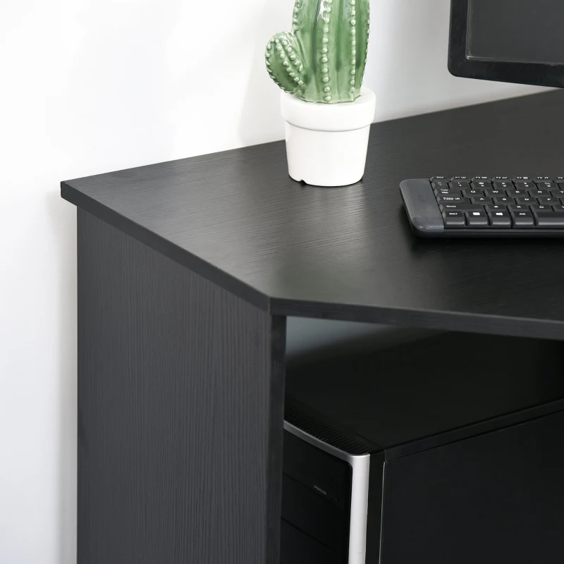 HOMCOM Corner Computer Desk with Storage Shelf, Writing Table Study Workstation for Home Office, Black