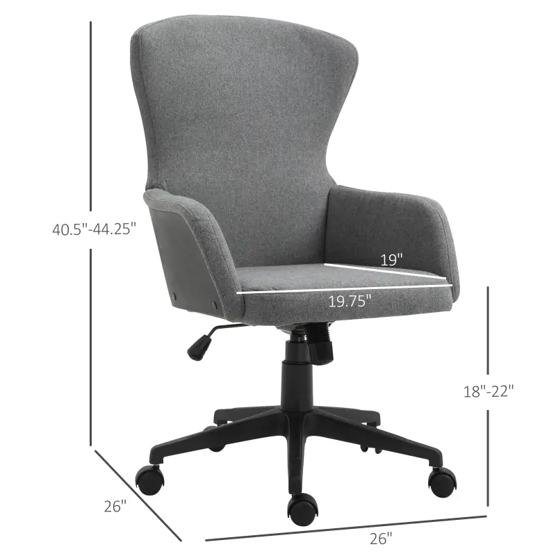 Vinsetto Swivel Office Chair Modern Linen Upholstered Home Computer Desk Task Chair with Cushioned Arm, Wheels, Adjustable Height, Grey