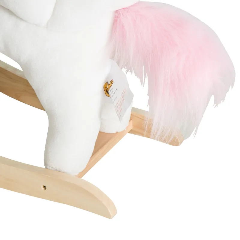 Open Box (Cosmetic Blemish) Qaba Kids Wooden Plush Ride-On Unicorn Rocking Horse Toy with Sing Along Songs