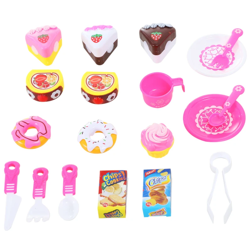 HOMCOM 20 Piece Birthday Cake Pretend Play Food Set Kids Educational Toy