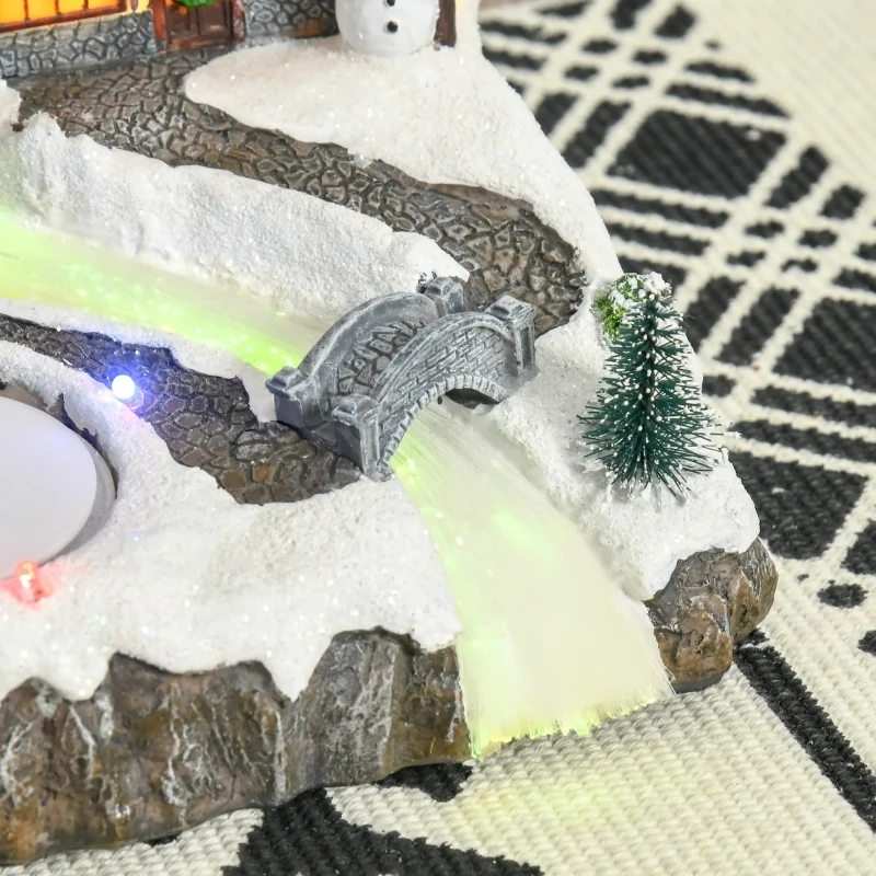 HOMCOM Christmas Village, Rotating Skating Pond Animated Winter Wonderland Set with Multicolored LED Light, Music, Fiber Optic, Battery-Operated Christmas Decoration