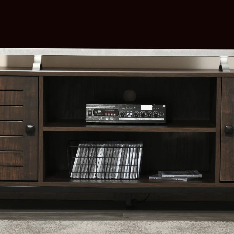 HOMCOM TV Stand for TVs up to 60", Industrial Entertainment Center Cabinet with Storage Shelves for Living Room or Bedroom, Dark Walnut