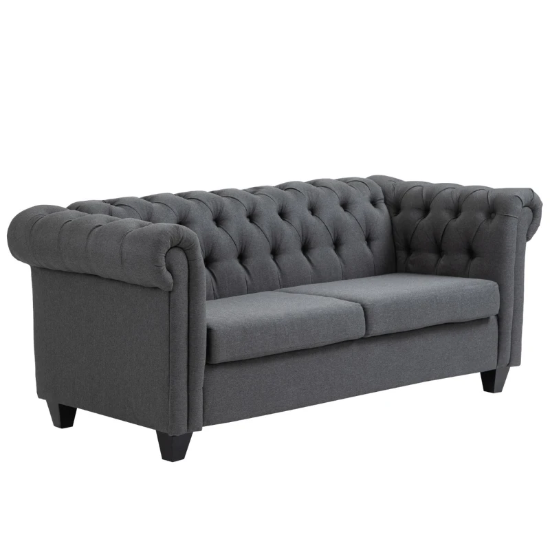 HOMCOM 2-Seater Oversize Loveseat Linen Fabric Sofa Couch 72.8 Inches with Rubberwood Legs & Rolled Arms for Living Room, Grey