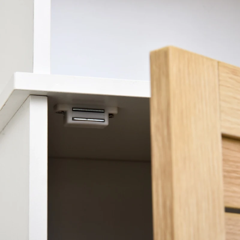 kleankin Tall Bathroom Floor Cabinet, Freestanding Linen Tower with Adjustable Shelf and Cupboard, Narrow Side Storage Organizer, Natural Wood