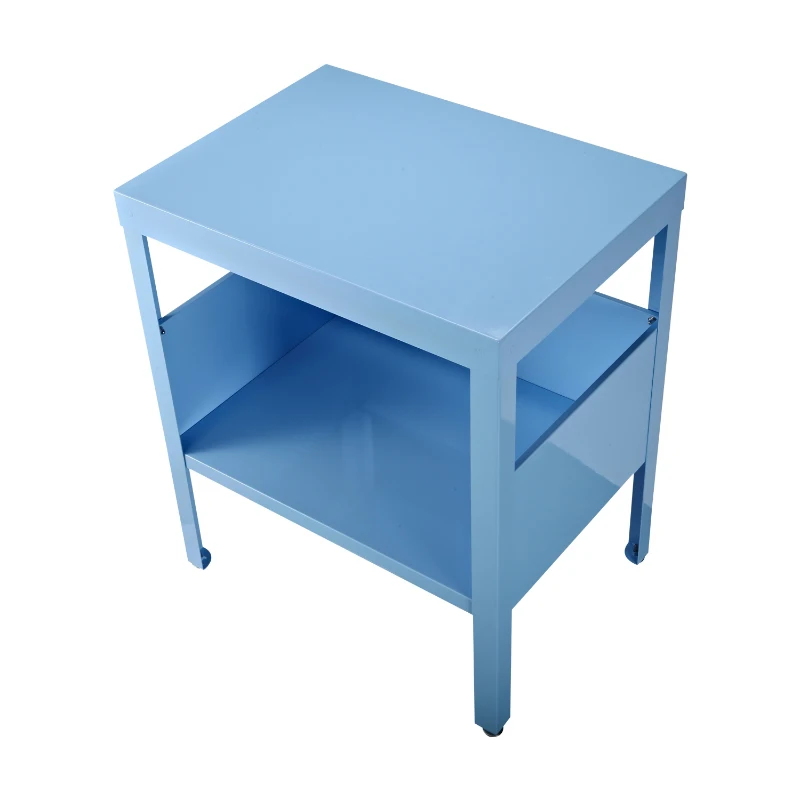 Open Box HomCom Block Color Mid Century Modern Industrial Steel End Table Shelf - Light Blue