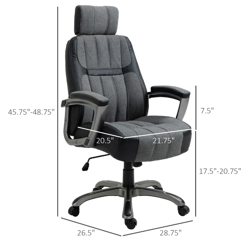Vinsetto High-Back Home Office Chair 400lbs with Wide Seat, Linen PU High-Back Home Chair, Computer Desk Chair with Adjustable Height, Swivel Wheel, Black/Grey