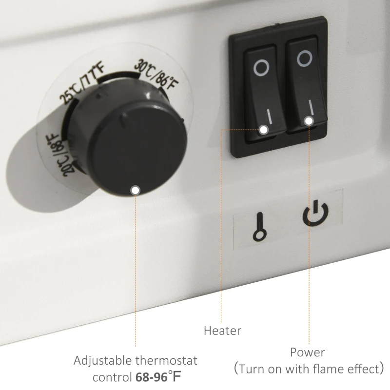 HOMCOM Electric Fireplace Heater, Fireplace Stove with Realistic LED Flames and Logs, Remote Control and Overheating Protection, 1400W, White