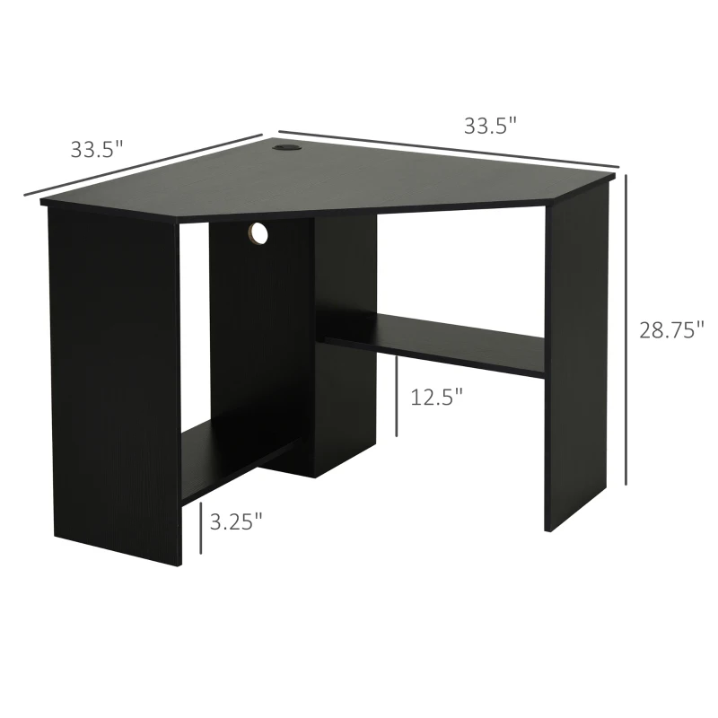 HOMCOM Corner Computer Desk with Storage Shelf, Writing Table Study Workstation for Home Office, Black