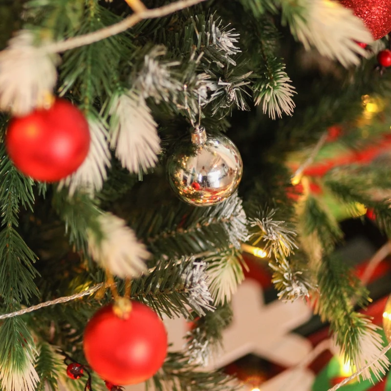 HOMCOM Artificial Christmas Tree, 7' Tall Unlit Snow-Flocked Fir with Realistic Branches, Red Berries and 1172 Tips