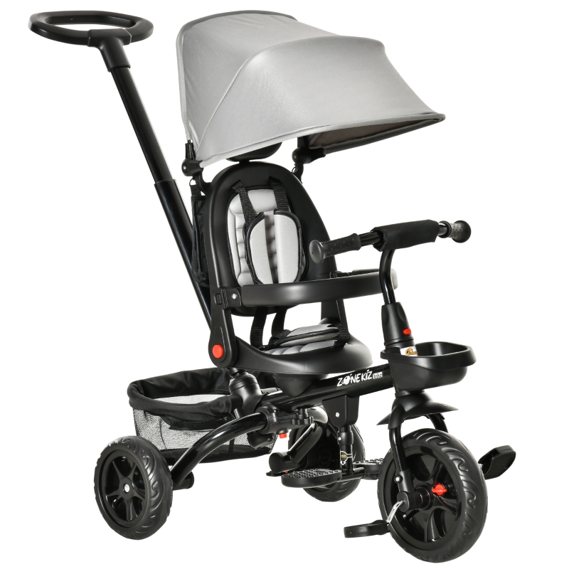 Qaba 4 in 1 Adjustable Baby Tricycle Stroller w/ Removable Handle, Brake, Cover