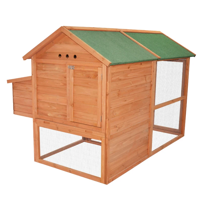 PawHut 71" Wooden Backyard Chicken Coop Hen House With Outdoor Run And Nesting Box