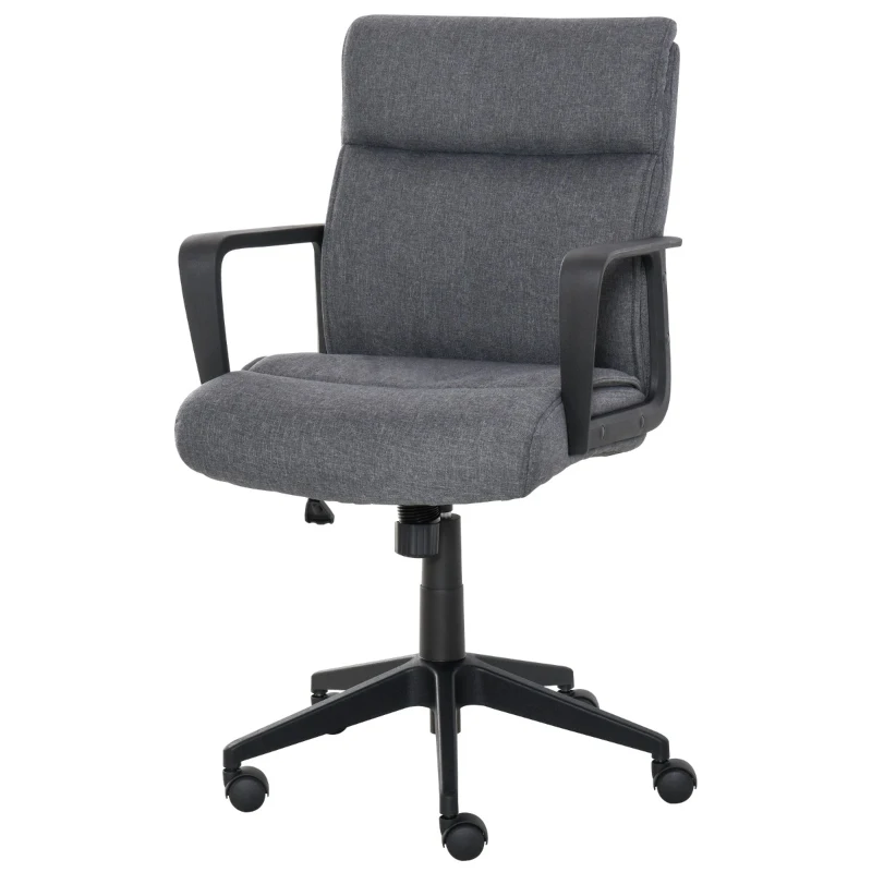 Vinsetto Mid Back Linen Fabric Home Office Chair, Computer Task Chair with Ergonomic Lined Wide Seat, Thick Padding, and 360° Swivel Wheels, Gray