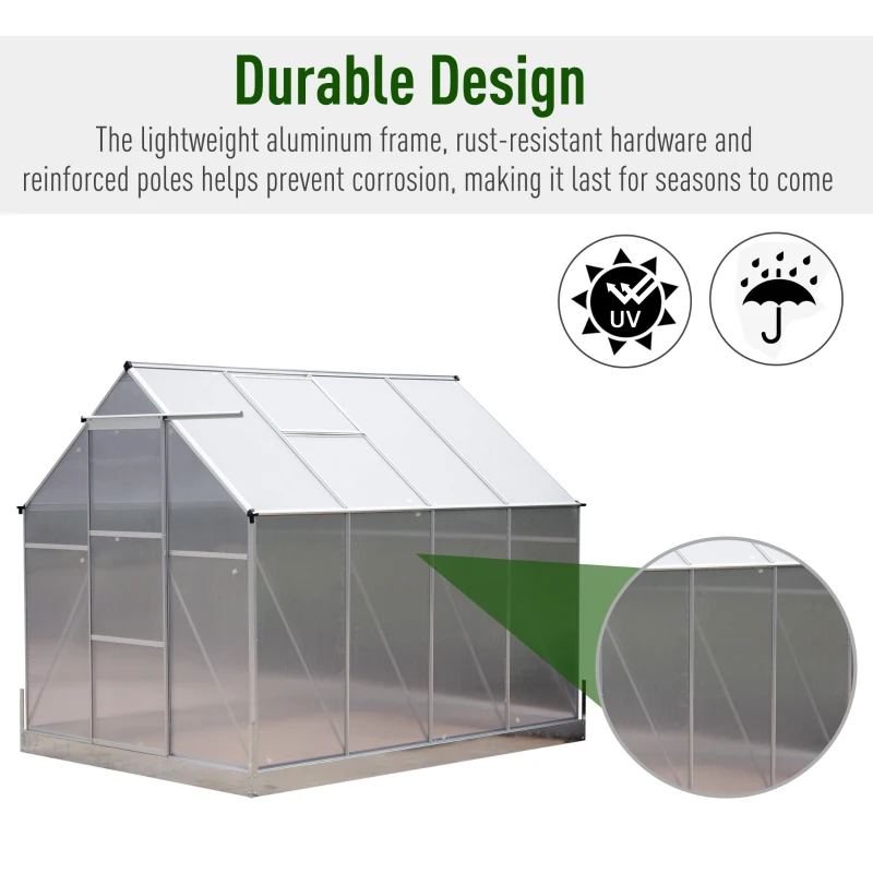 Outsunny 8' x 6' x 7' Polycarbonate Aluminum Framed Portable Walk-In Garden Greenhouse