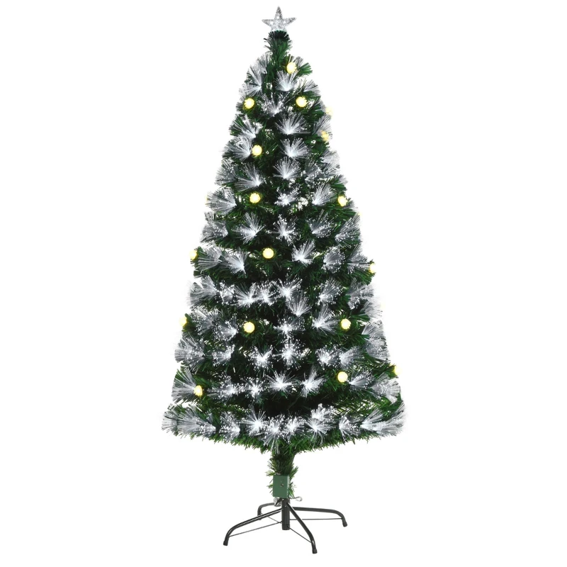 HOMCOM 4ft Tall Pre-Lit Douglas Fir Artificial Christmas Tree with Fiber Optic Ball LED Lights and 130 Tips, Green