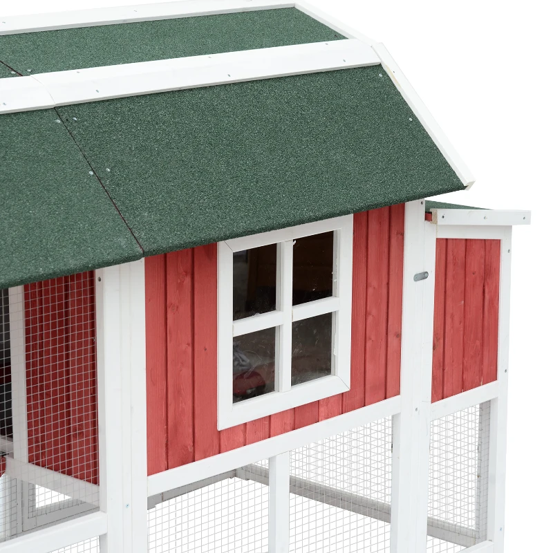 PawHut 47" Barn Backyard Chicken Coop With Covered Run And Nesting Box