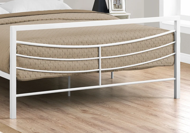Monarch 62" Contemporary Curved Horizontal Slat Metal Bed Frame - Queen Size - White Finish