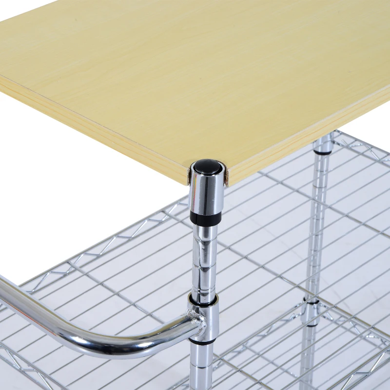 HomCom 32” Portable 3 Tier Rolling Kitchen Cart With 2 Wire Storage Shelves