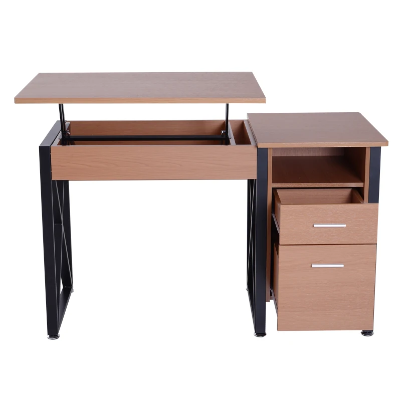 HomCom 50" Industrial Lift Top Standing Computer Desk with Storage - Black / Oak
