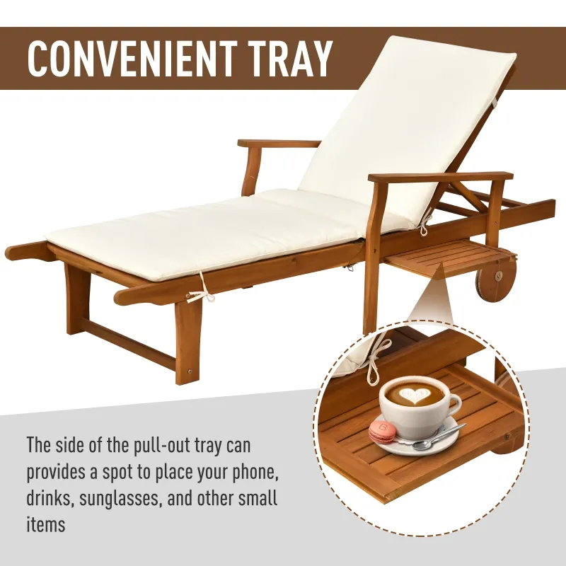 Outsunny Reclining Relaxing Chaise Lounge Chair with 4-Level Adjustable Backrest & Convenient Pull-Out Side Tray