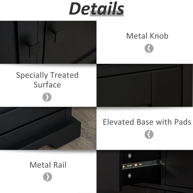 HOMCOM Buffet Storage Cabinet for Kitchen Entryway with 2 Cabinets and 3 Drawers, Adjustable Shelves, Black