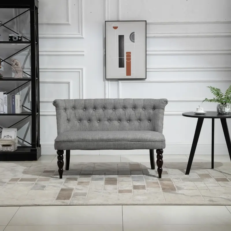 HOMCOM Upholstered Armless Fabric Loveseat with Button Tufted Design for Living Room with Wood Legs, Grey