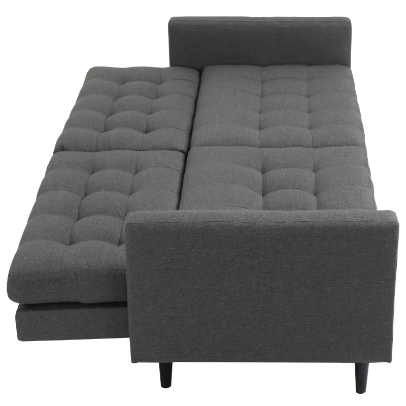 HOMCOM Linen Fabric Convertible Sofa Bed with Button Tufted Back Design, Adjustable Angles and Wood Legs, Grey