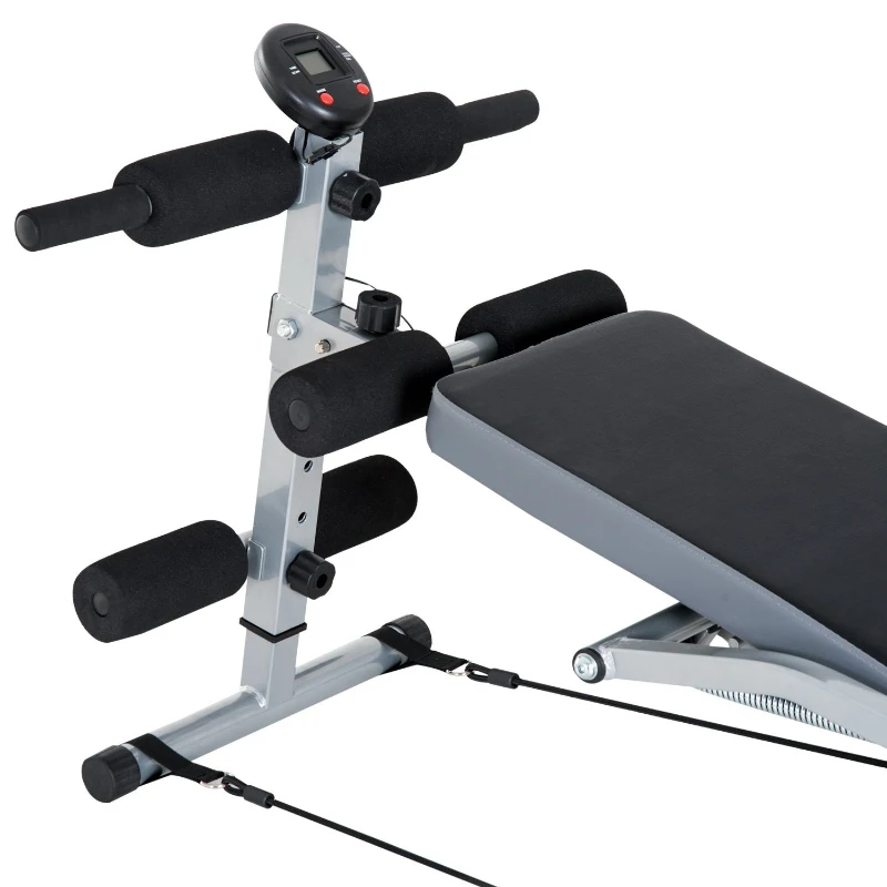Soozier Steel Height Adjustable Multi-Position Abdominal Sit-Up Home Gym Bench with LCD Monitor and Resistance Bands