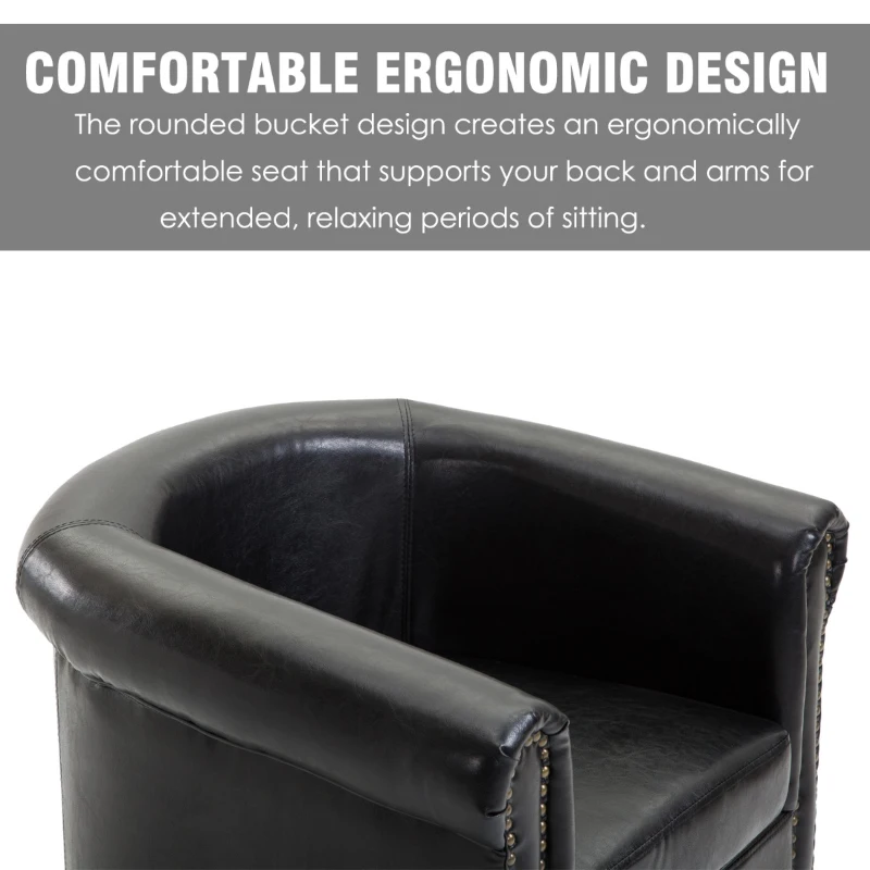 HomCom Faux Leather Traditional Club Armchair Smoking Chair - Dark Brown Black