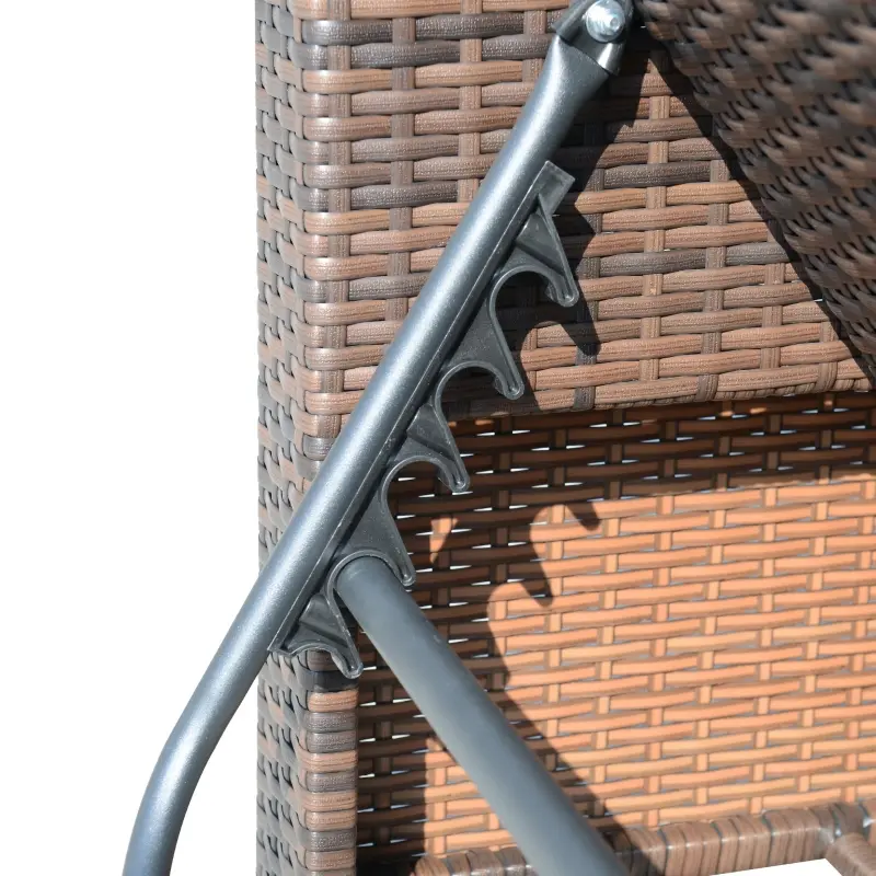 Outsunny Outdoor Patio Loveseat Set, 3 Piece PE Wicker Furniture with 2 Seats, Built-in Table, 2 Ottoman Storage Bins, All-Weather Reclining Lounge, Cushions, Brown