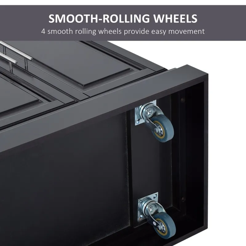 HOMCOM Rolling Kitchen Island with Storage, Portable Kitchen Cart with Stainless Steel Top, 2 Drawers, Spice, Knife and Towel Rack and Cabinets, Black