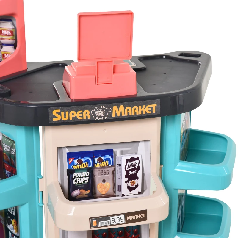 Qaba Kids Supermarket with Shopping Cart Play Set Toys with Working Scanner & Credit Card Reader for 3 to 6 Years - Green