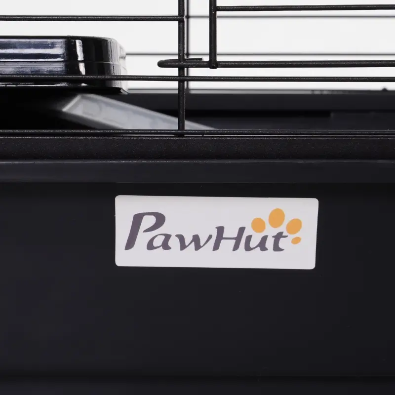 PawHut Rolling Metal Rabbit, Guinea Pig, or Small Animal Hutch Cage with Main House and Run