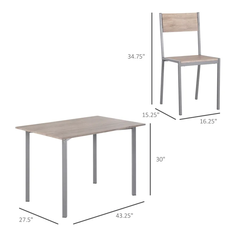 HOMCOM 5 Piece Dining Table Set for 4, Rectangular Kitchen Table and Chairs, Dining Room Set for Breakfast Nook, Small Space, Apartment, Dinette, Space Saving