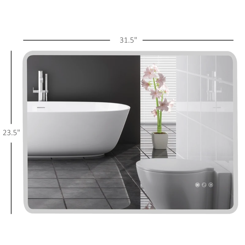 kleankin 24"x32" LED Bathroom Horizontal/Vertical Mirror with Defogging Function, and 3 Color White Temperatures