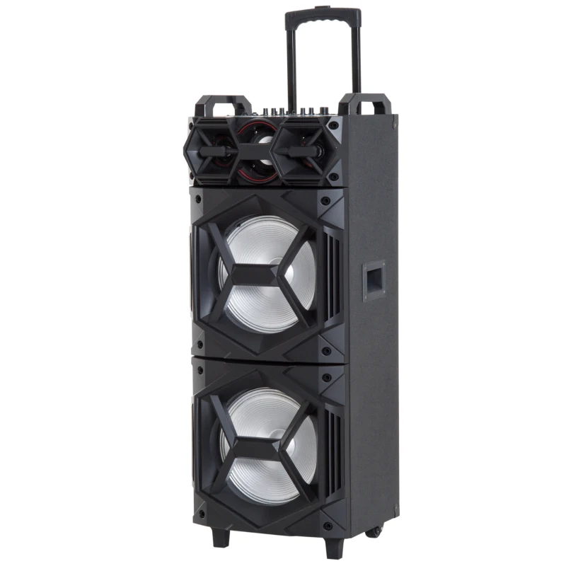 HomCom 37" 80 Watt Portable LED Wireless Bluetooth Compatible Dual Speaker Stereo with Wheels