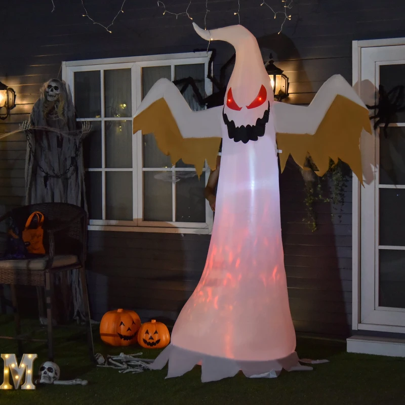 HOMCOM 8' Halloween Inflatable Ghost Yard Decoration for Indoors & Outdoors with Evil Fire Flame LED Lights