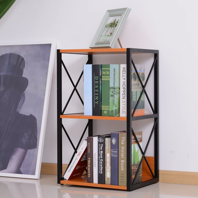 HomCom 3 Tier Wood X-Frame End Table - Black