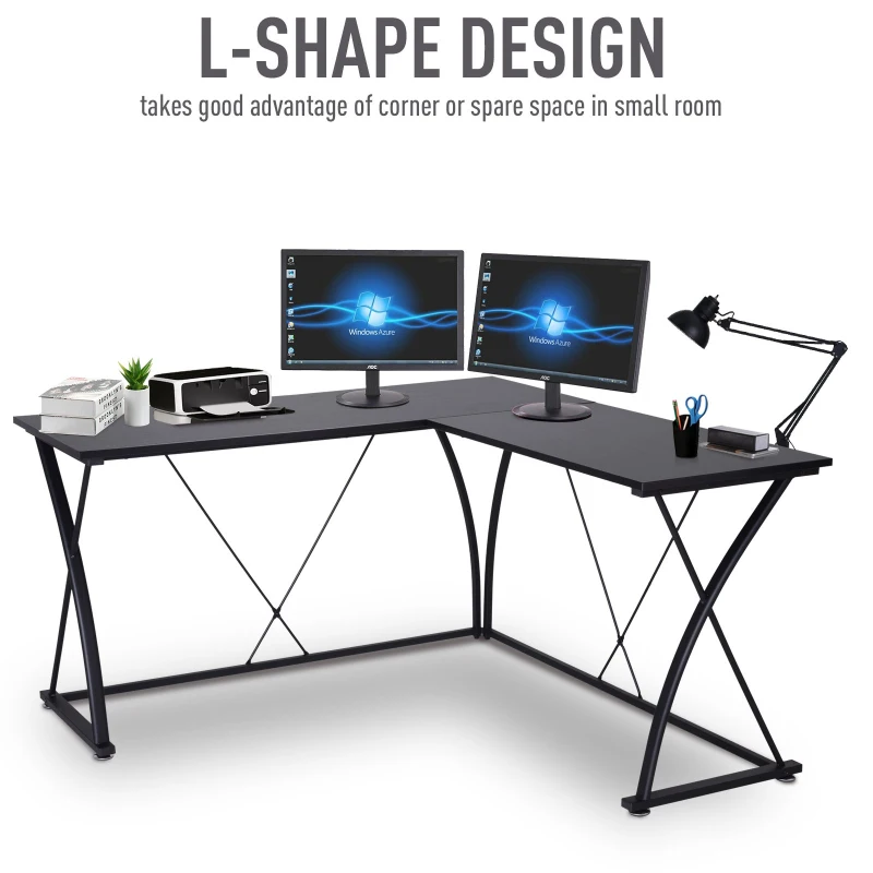 Vinsetto L Shape Computer Desk Eco-Friendly Wood & Metal Corner Display Table Minimalist Easy Assembly