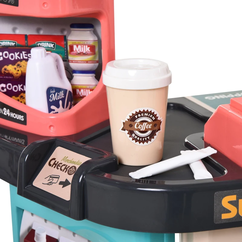 Qaba Kids Supermarket with Shopping Cart Play Set Toys with Working Scanner & Credit Card Reader for 3 to 6 Years - Green